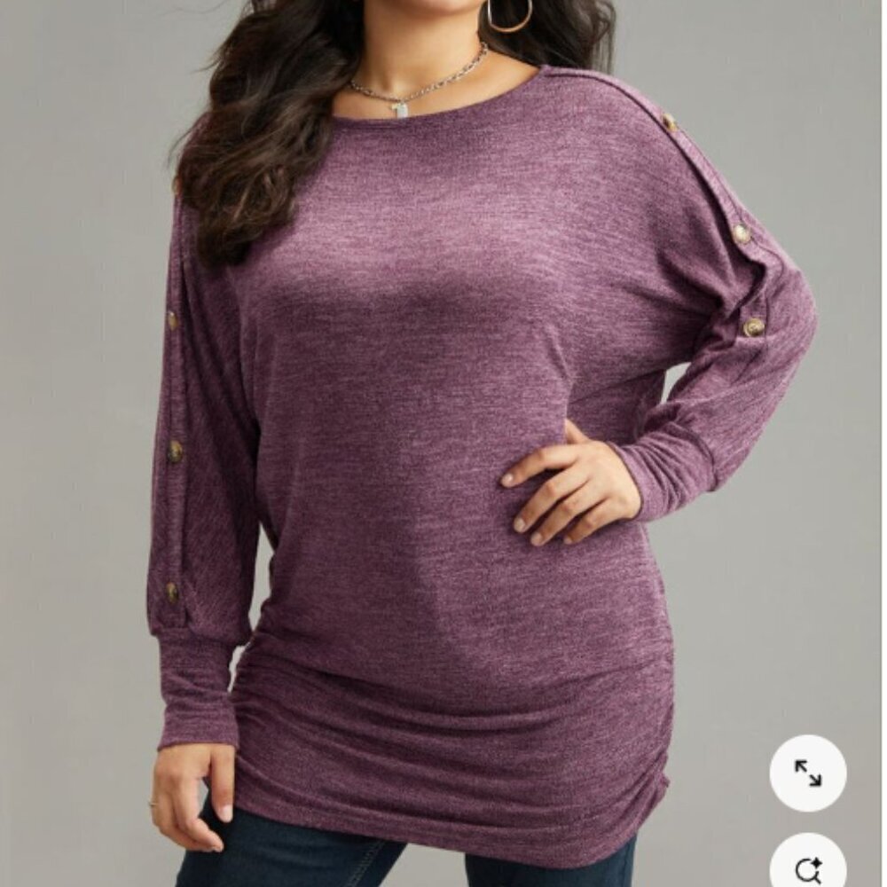 BloomChic Purple Button-Sleeve Tunic Sweatshirt